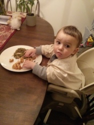 Oliver eating dinner